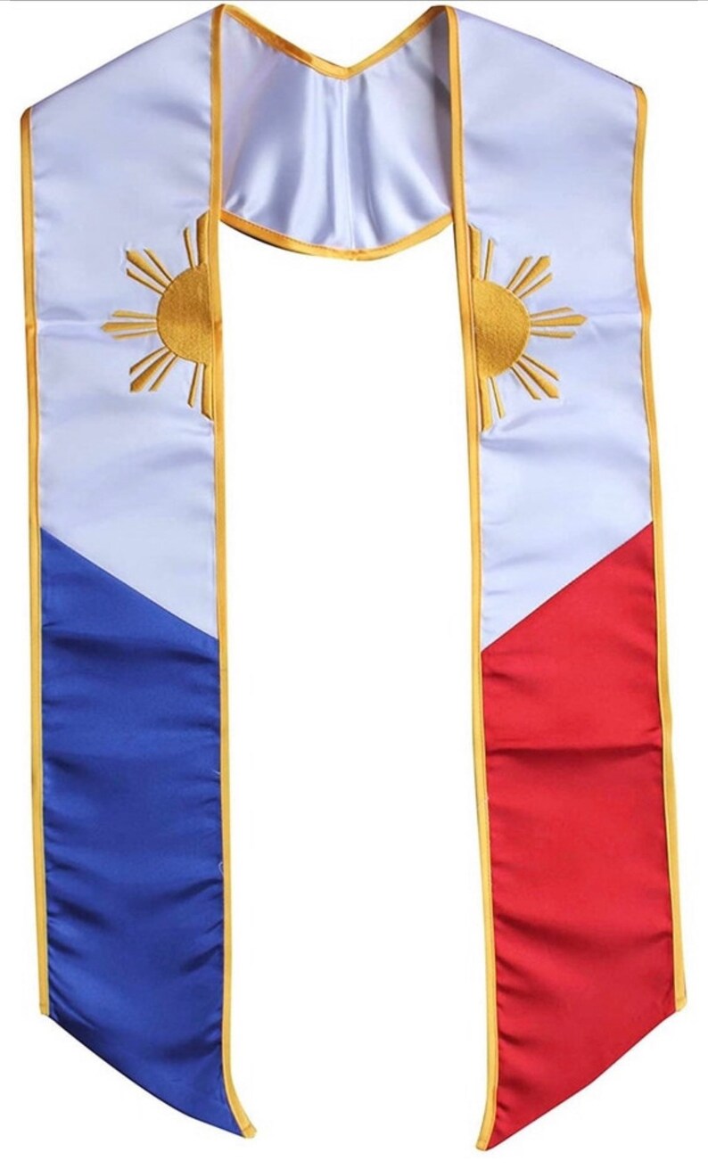 Philippines Graduation Stole Sash Filipino Embroidered Silk Flag Scarf image 1