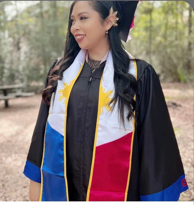 Philippines Graduation Stole Sash Filipino Embroidered Silk Flag Scarf image 2