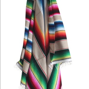 Medium size Mexican Sarape Beach Picnic Serape Blanket 76 by 36 Tan