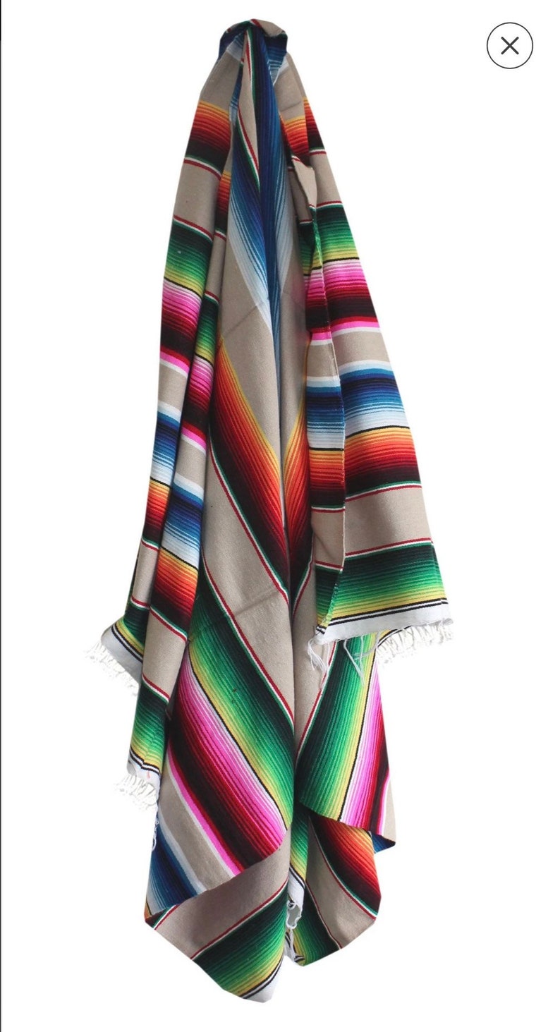 Medium size Mexican Sarape Beach Picnic Serape Blanket 76 by 36 Tan