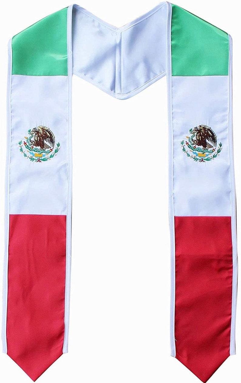 Mexican Mexico Graduation Stole Sash Mexico Embroidered Silk Flag Scarf 