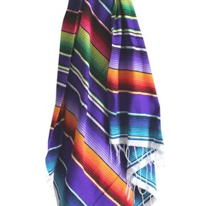 Medium size Mexican Sarape Beach Picnic Serape Blanket 76 by 36 Purple