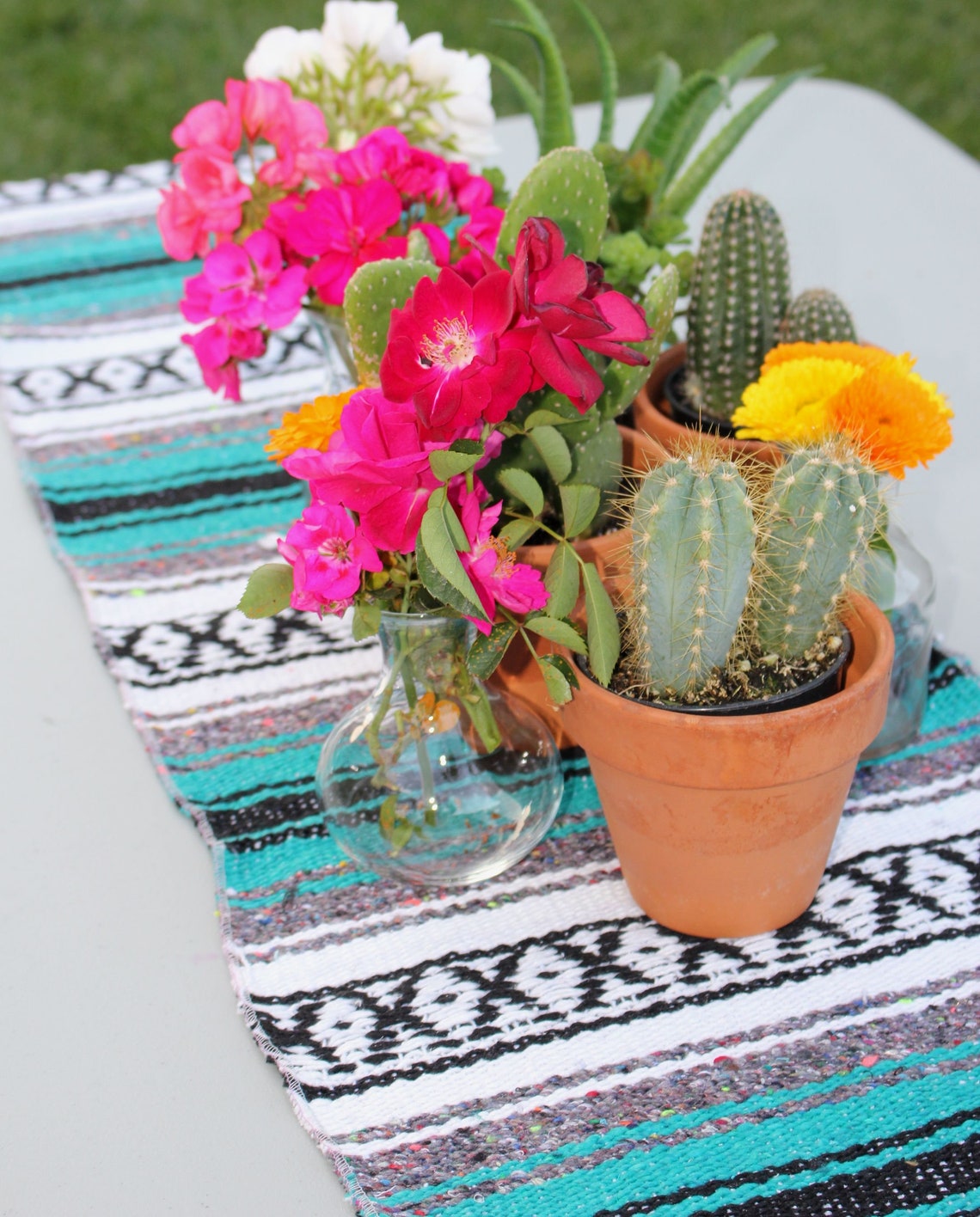 Teal Mexican Blanket Table Runner for Fiesta Weddings Etsy