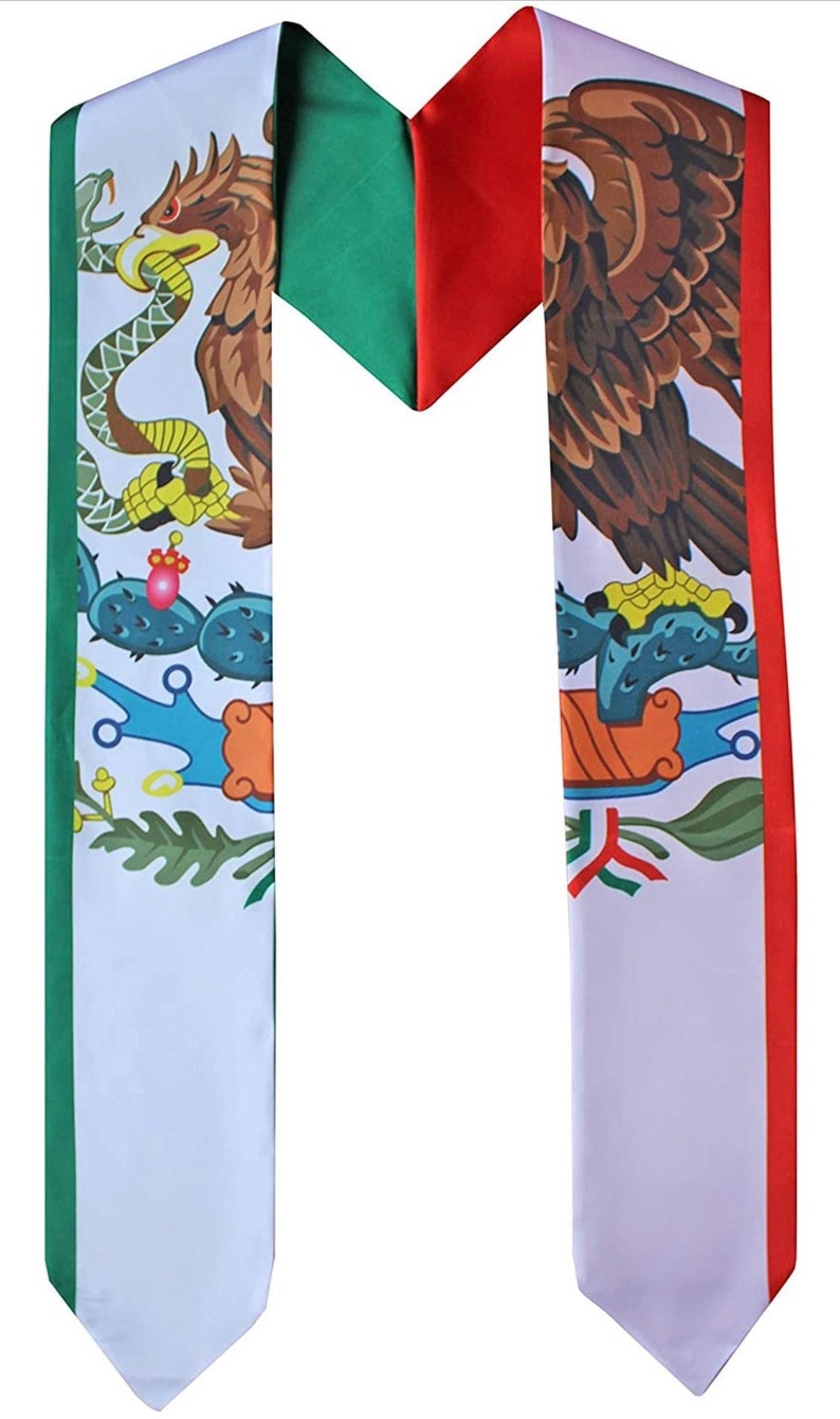 Mexican Graduation Stole Sash Mexico Embroidered Silk Flag Scarf 