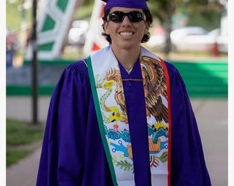 Écharpe mexicaine en soie brodée avec écharpe de remise des diplômes et drapeau du Mexique