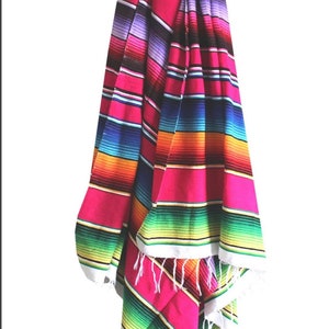Medium size Mexican Sarape Beach Picnic Serape Blanket 76 by 36 Pink
