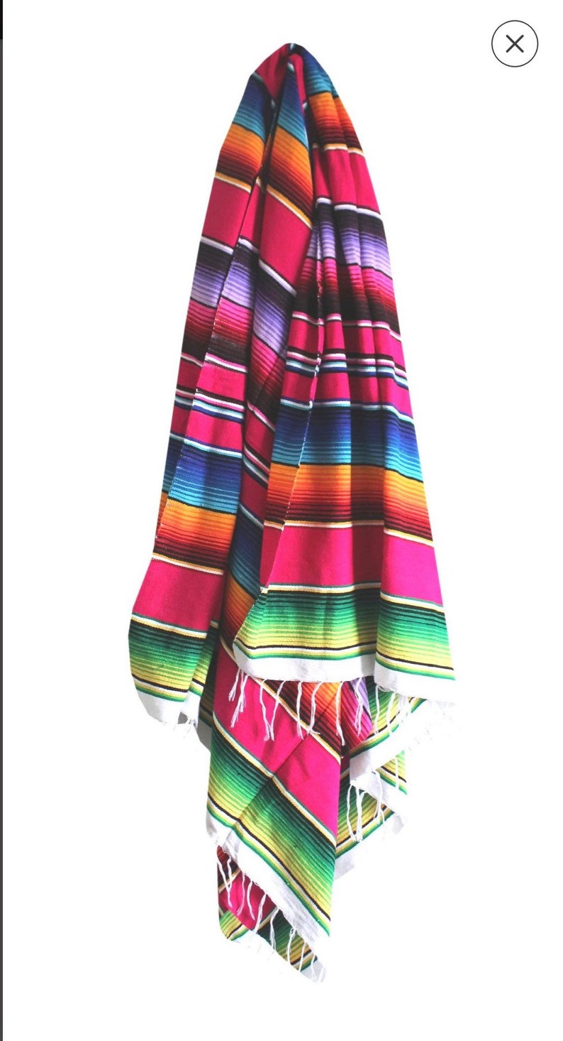 Medium size Mexican Sarape Beach Picnic Serape Blanket 76 by 36 Pink