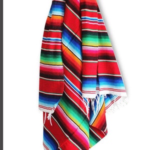 Medium size Mexican Sarape Beach Picnic Serape Blanket 76 by 36 Red