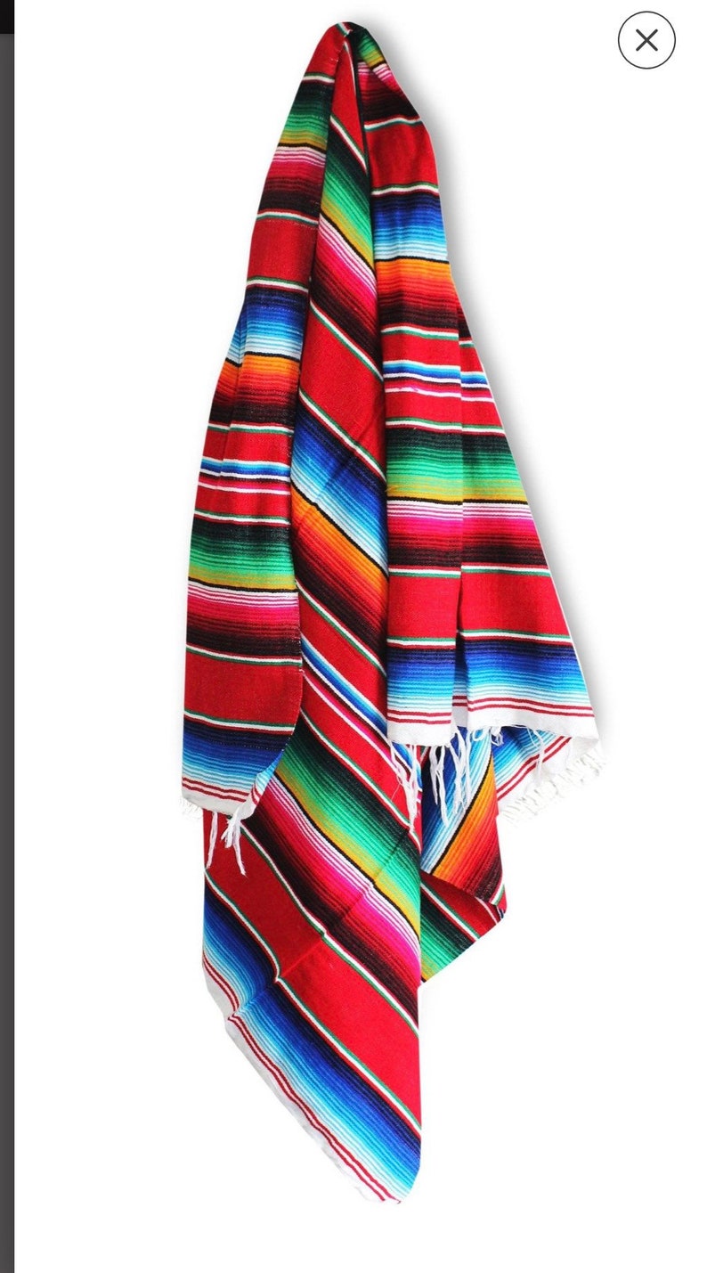 Medium size Mexican Sarape Beach Picnic Serape Blanket 76 by 36 Red