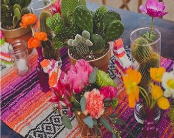 Pink/Orange Mexican Blanket Table Runner for Fiesta, Weddings, Showers, Cinco de Mayo
