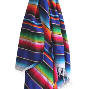 Medium size Mexican Sarape Beach Picnic Serape Blanket 76 by 36 Blue
