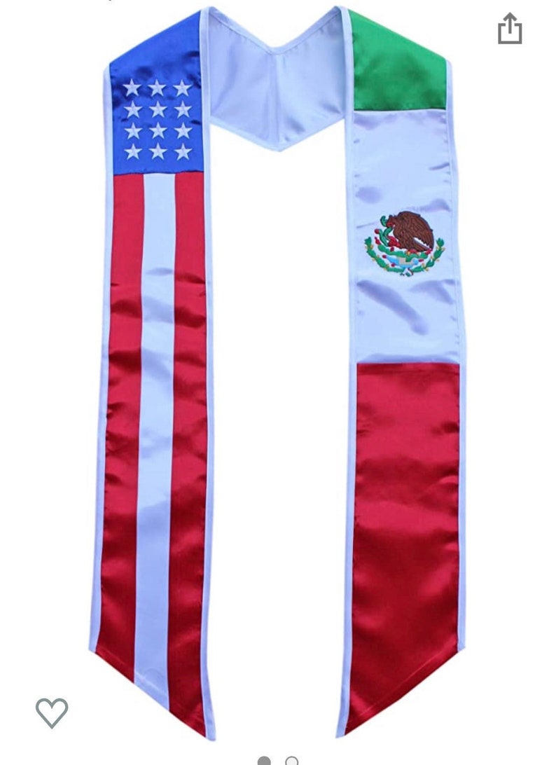 Mexican American Graduation Stole Sash Mexico Embroidered Silk Flag Scarf 