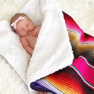 Mexican Serape Baby Blanket Super Soft Sherpa + Authentic Mexican Serape Blanket