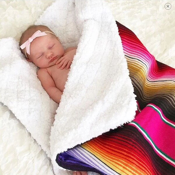 Mexican Serape Baby Blanket Super Soft Sherpa + Authentic Mexican Serape Blanket