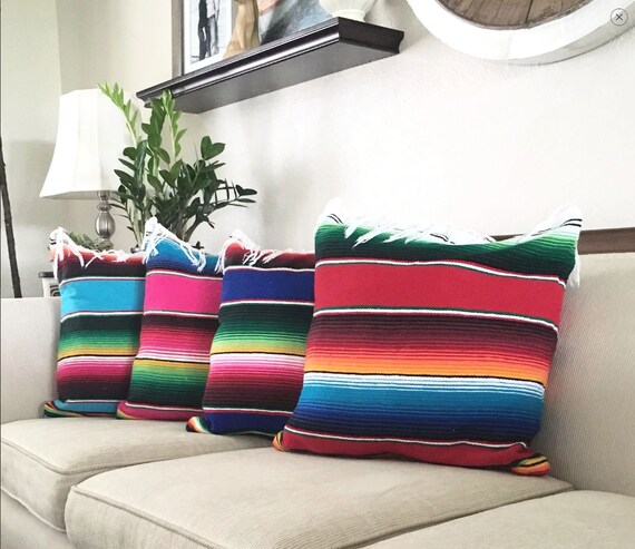 Hand Made Mexican Serape Blanket Pillow Mexican Serape Pillow Cover in 2020