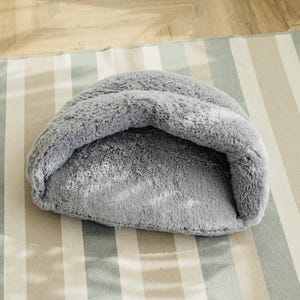 Soft gray fur bed, cozy cat bed, small pet bed, warm cat hideout, kitten bed, modern pet bed, cat lover gift, gift for cat mom