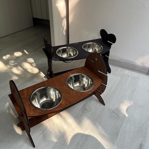 Wood elevated pet feeder, double bowl feeder, dog bowls with stand, raised dog bowls, dog food stand, elevated dog bowls, feeding stand
