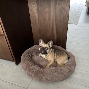 Round cappuccino dog bed, round dog bed, fluffy dog bed, donut dog bed, cozy dog bed, small dog bed, puppy bed, dog mom gifts, gifts for pet