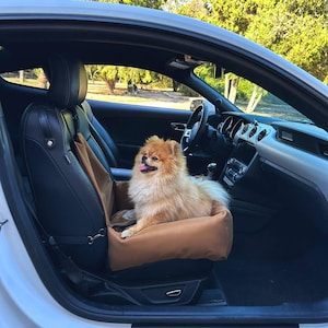 Brown car seat for dog, dog booster seat, pet travel bed, travel seat for dog, dog car safety, gift for driver, dog owner gift