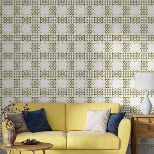 Modern Mosaic Mid-Century Peel and Stick Wallpaper - Multi-Color Boho Mosaic - Water-Resistant Embossed Vinyl Canvas