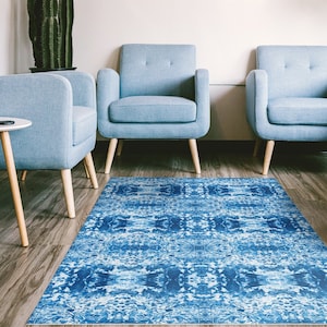 Cannonball Versatile Indoor/Outdoor Washable Rug - Blue Coastal Modern Abstract - Vinyl with Non-Slip Latex Backing