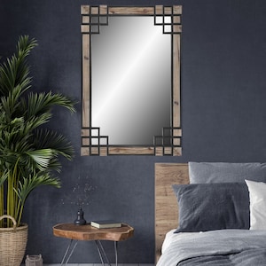 Rustic Overlay Decorative Large Wall Mirror - Reclaimed Wood with Black Iron Overlay