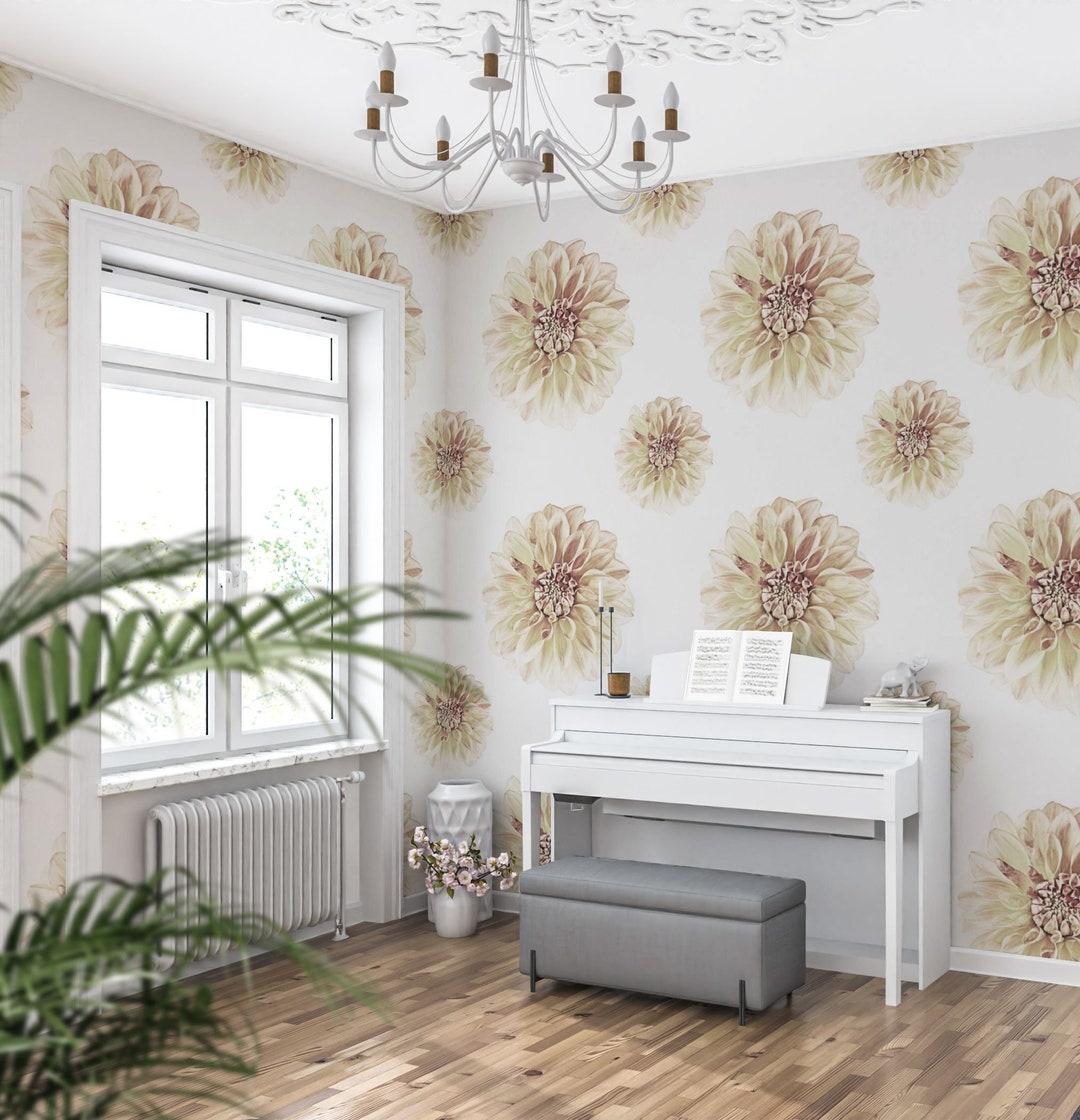 Flora Boho/french Country Peel and Stick Wallpaper Ivory, Cream Floral
