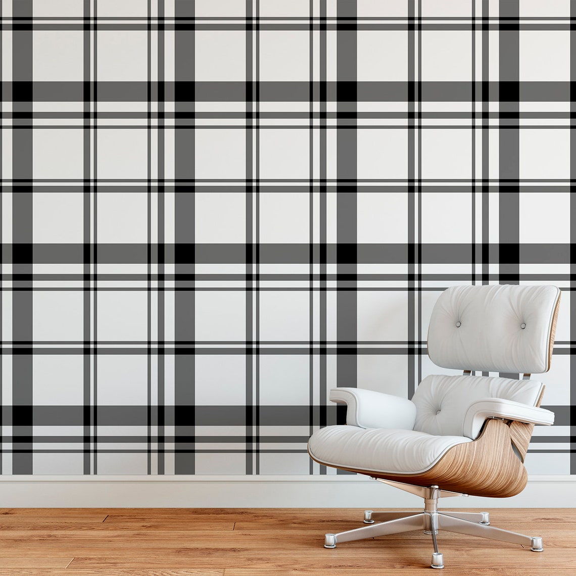 Modern Black Plaid Peel & Stick Vinyl Canvas Wallpaper Panel | Etsy