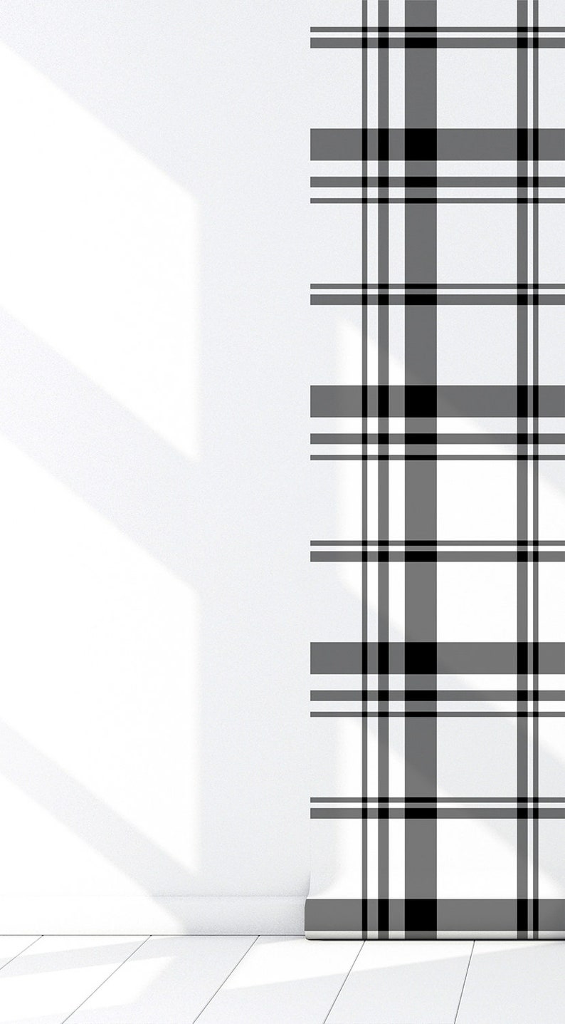 Urban Plaid Modern Farmhouse Peel and Stick Wallpaper Black Etsy