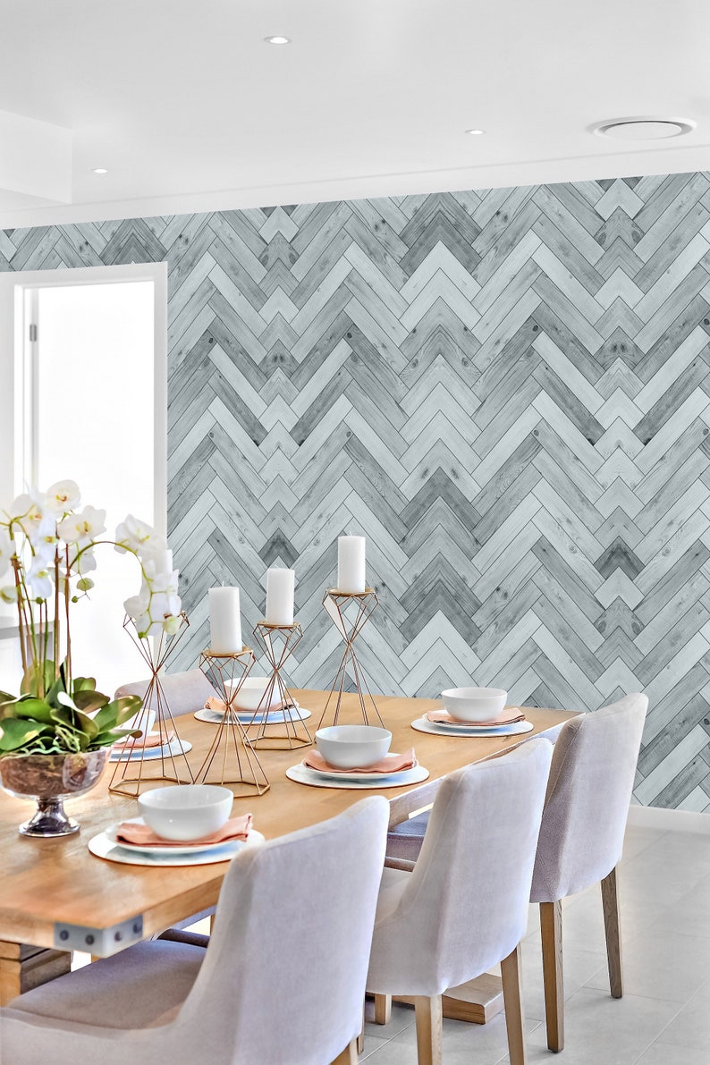 Woodland Ridge Farmhouse Peel and Stick Wallpaper Blue Herringbone Faux