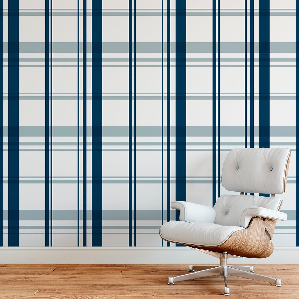 Modern Blue Plaid Peel & Stick Vinyl Canvas Wallpaper Panel | Etsy
