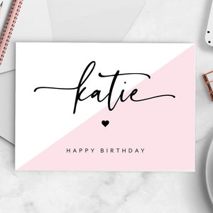 Personalized Birthday Card with Name - Happy Birthday Custom Card - Greeting Card and A7 Envelope - Card is Blank on Inside - Card for Her