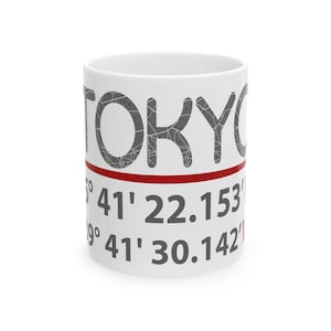 Tasse en céramique, tasse à café aux coordonnées de Tokyo, passionnés de voyages,  Japon GPS,  voyage, amoureux des cartes, cadeau unique