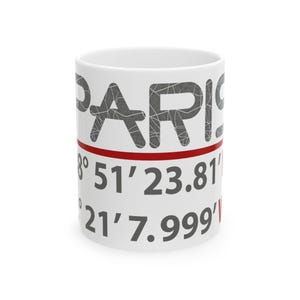 Tasse en céramique, tasse à café aux coordonnées de paris, passionnés de voyages,  Paris GPS,  voyage, amoureux des cartes, cadeau unique