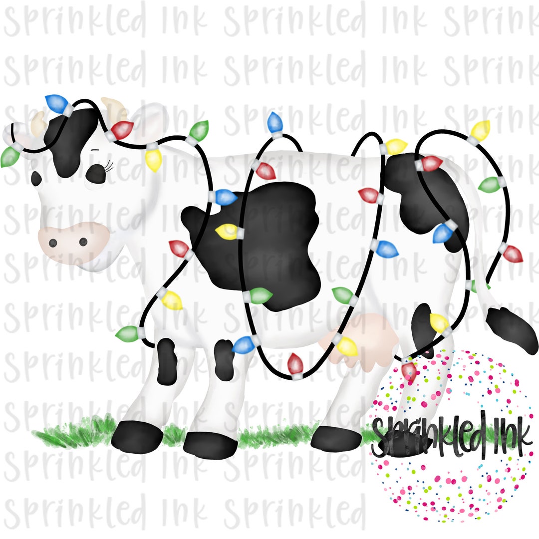 Watercolor PNG Christmas Cow With Lights Download File Etsy