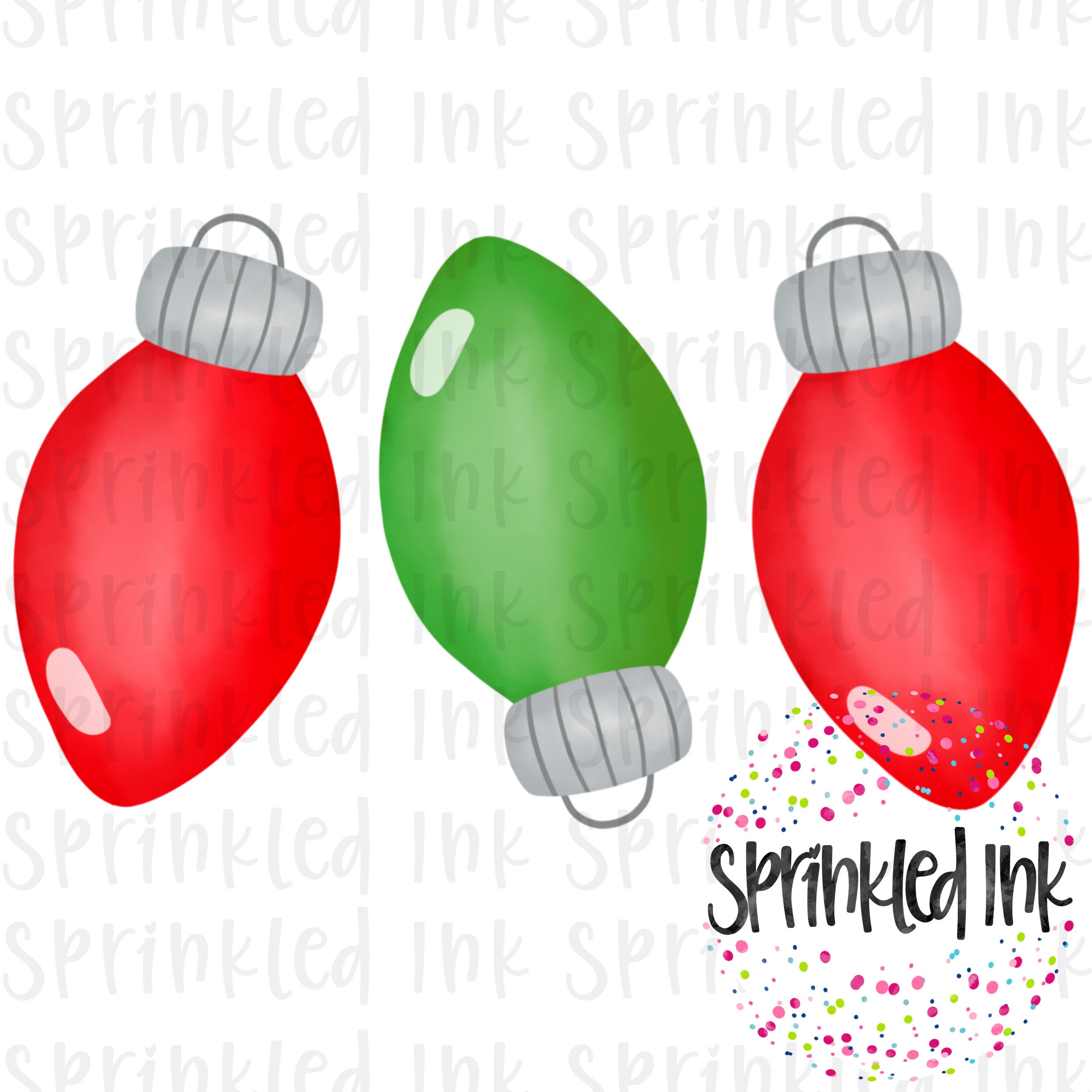 Watercolor PNG Red and Green Christmas Light Bulb Trio Etsy
