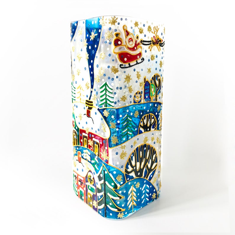 Tall Christmas Vase Hand Painted Glass Candle Vase Etsy