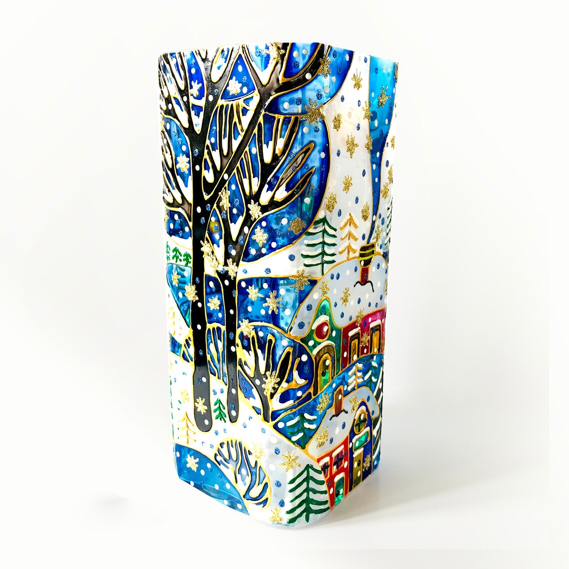 Tall Christmas Vase Hand Painted Glass Candle Vase Etsy