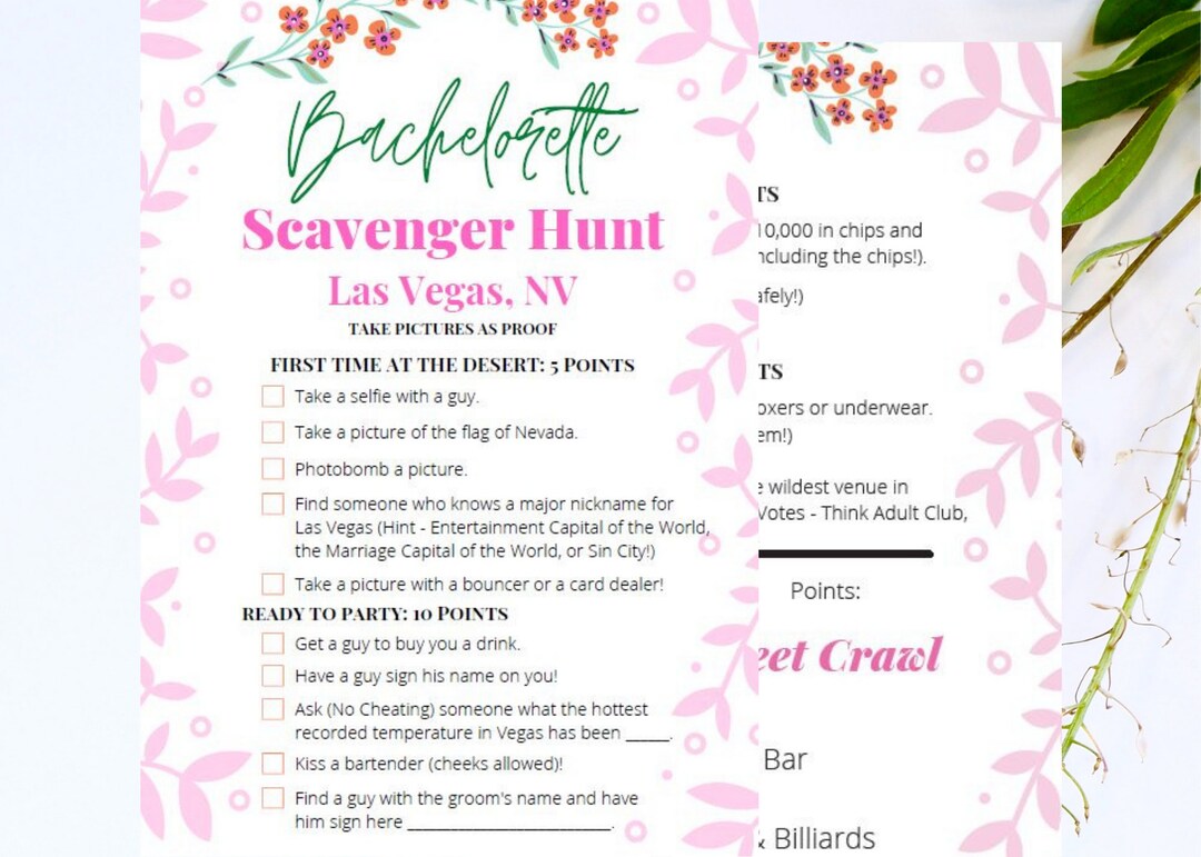 Bachelorette Scavenger Hunt Printable Cards - Las Vegas Nevada - DIY