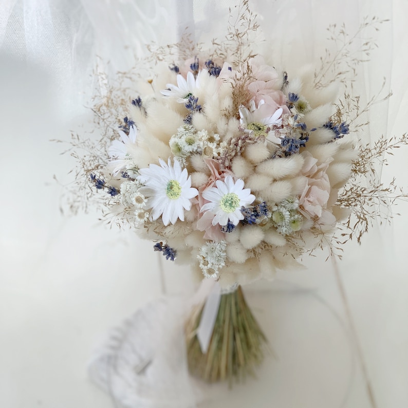 Bridal Bouquet Preserved and Dried flowers, Wedding Bouquet, Bridesmaids Bouquet, Bridal Flower Bouquet,Bouquet of daisies, Wildflowers image 2