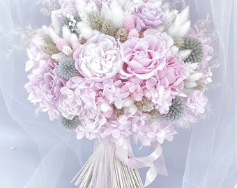 Wedding Bouquets "Blushed Pink", Bridal Bouquet Preserved and Dried flowers, Wedding Bouquet, Bridesmaids Bouquet, Boutonniere