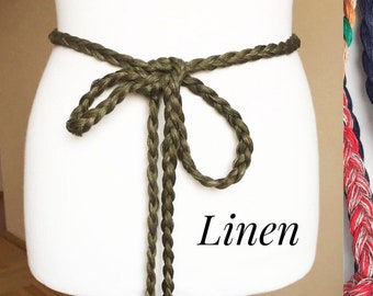 Linen 4 sizes Braided Tassel Knotted Tie Fringes Long Woven belt