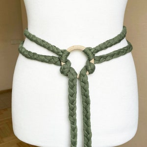 Soft Cotton belt M L XL 3XL 5XL Viking Medieval Renaissance Hand Braided belt Natural Birch Wood Ring, 250-300-370-420cm/ 98"-118"-145"-165"