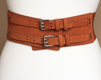 WIDE ELEGANT WOMEN BROWN BELT WITH SILVER STONES DESIGN AND THIN BUCKLE S M L