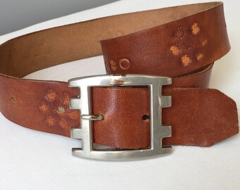 Vintage 68-80 cm/ 27-32" Western Tooled Brown Leather belt