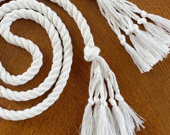 Ivory long woven braided rope knotted fringe tassel tie belt Metallic Braided Tie Belt - Gold | Boston Proper main image 4
