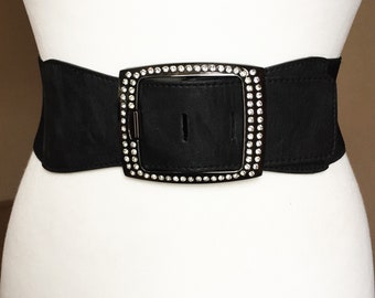 Women Wide Elastic Faux Leather Corset Light Beige Nude Belt Hip Waist XS S M