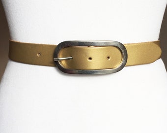 Vintage dünner goldener gelber dünner Ledergürtel, 88-98 cm, 34-38 "