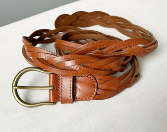 Vintage Woven Cognac Brown Braided Leather belt L XL