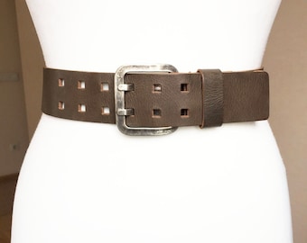 Full Grain Buffalo Leather Belt, Double Prong Two Hole Crazy Horse